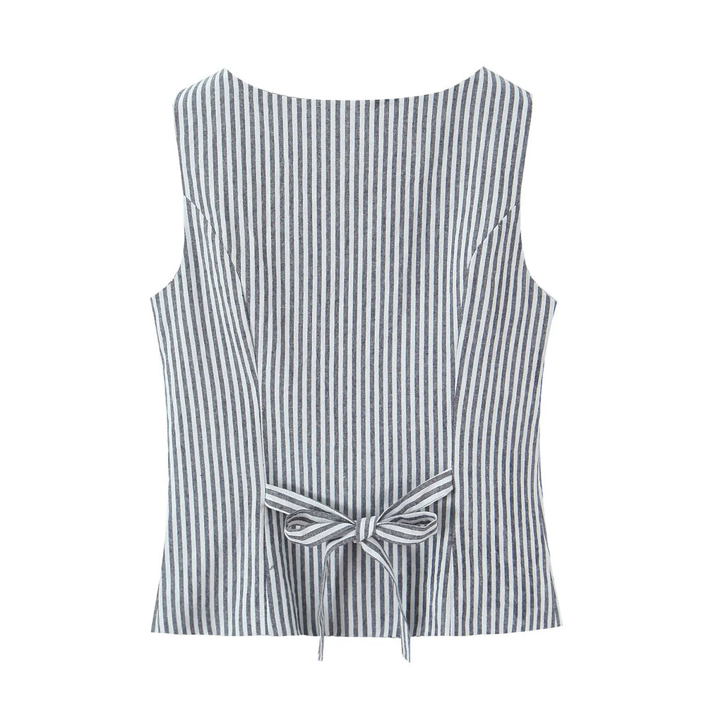 New French Striped Old Money Style Waist-Slimming Sleeveless Vest Top Small Tank Top For Woman Charming Casual Elegant BXUR