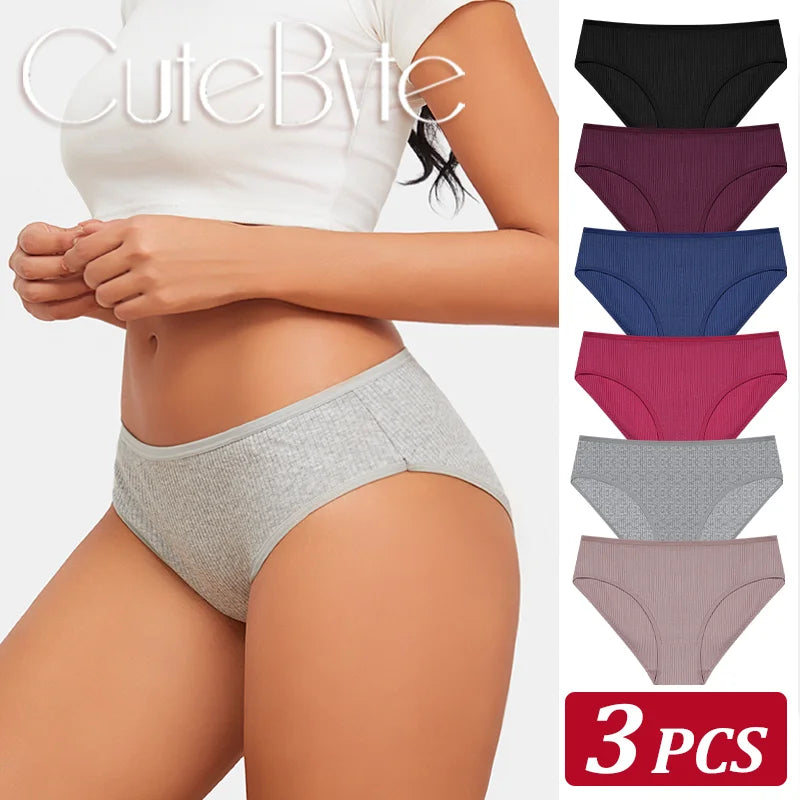 3Pcs/Set Women's Seamless Cotton Briefs Women Panties Solid Color Breathable Underwear Female Low Waist Soft Lingerie S-XXL