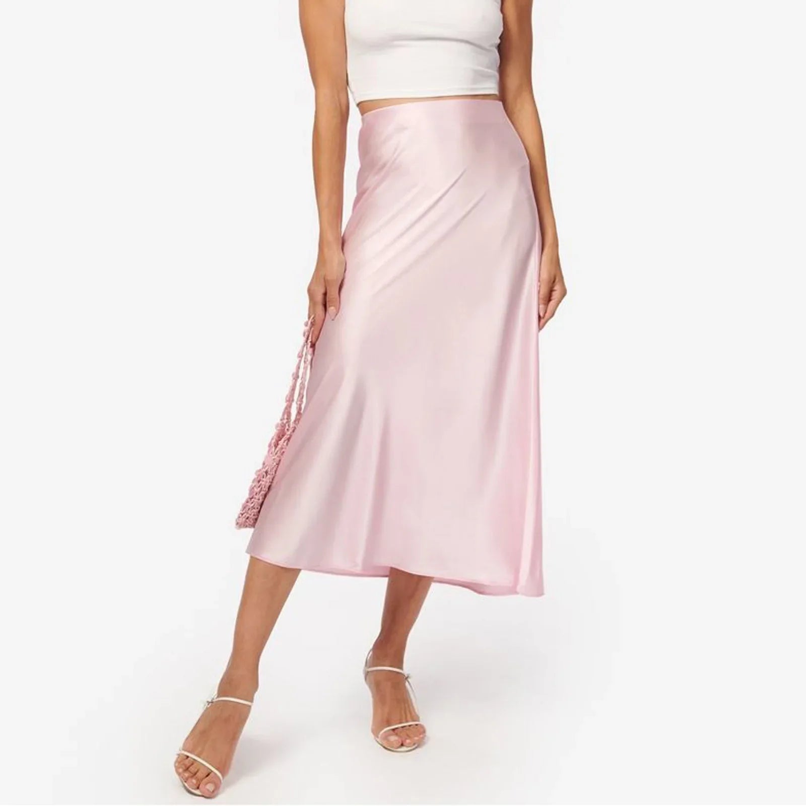 Women Summer Spring High Waist Skirts Fashion Vintage Solid Color Long Satin Texture Skirt Chic Female Long Skirts Mujer