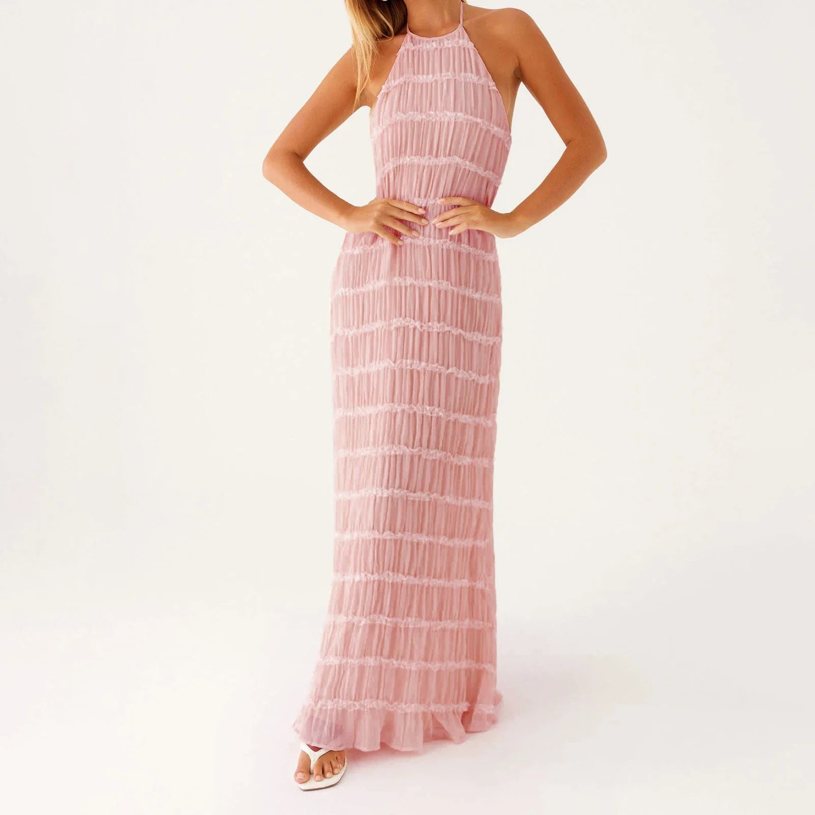 Women Ruched Cocktail Dress Elegant Party Bodycon Dresses Female Long Dress Summer Sleeveless Backless Solid Dress Vestidos