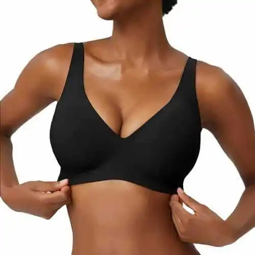 Women's Seamless Pink Leopard Print Bra Wire-Free Bra Full Cup Soft Thin Mold Support Breathable and Beauty Deep V Plus Up Bra