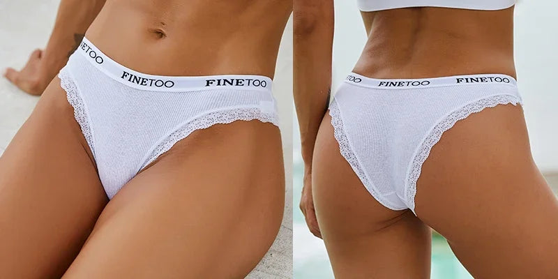 FINETOO 2Pcs/Set Women Cotton Brazilian Panties Plus Size M-2XL Lingerie Sexy Lace Underwear Low Rise Girls Intimates Underpants