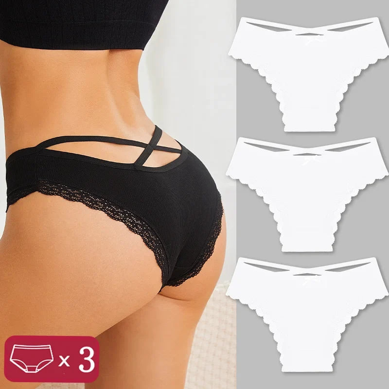 3Pcs Women Cotton Panties Seamless Hollow Sexy Design Unique Low Waist Women Panty Breathable Girl Underwear Soft Lingerie S-XL