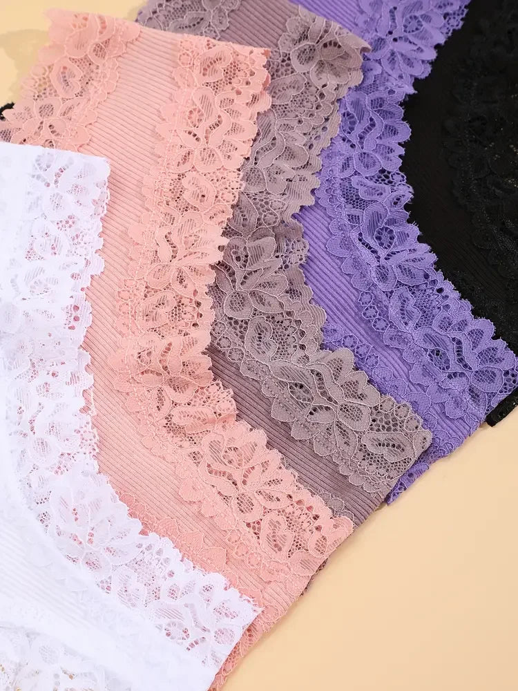 3Pcs Sexy Women Cotton Brazilian Pants Lace Brazilian Briefs Low Waist Floral Solid Color G-string Breathable Soft Lingerie