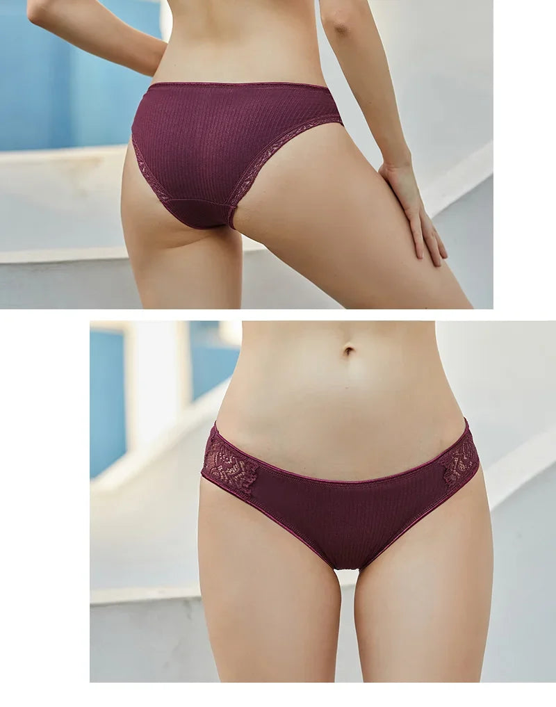 3Pcs/set Women's Cotton Panties M-2XL Trendy Patchwork Lace Underwear Female Low Waist Briefs Ladies Comfortable Underpants 2023