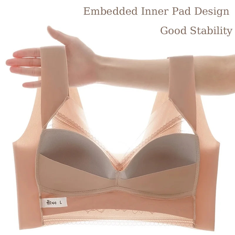 L-5XL Contrast Lace Wireless Bras For Womens Lingerie Top Female Lace Bra Underwire Plus Size Brassiere Perspective Sexy Bras