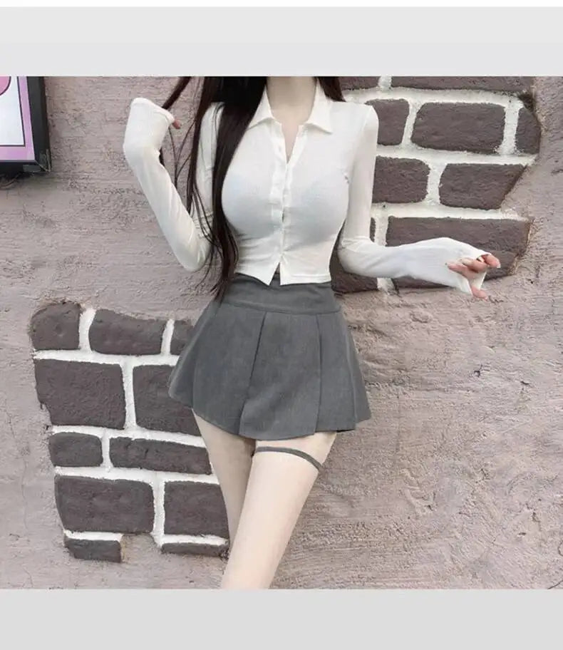 WOMENGAGA Korea Style Sexy Slim High Waist Strap A-line Half Length Skirt Fashion Women Skorts JK Sweet 2023 New  OW3W