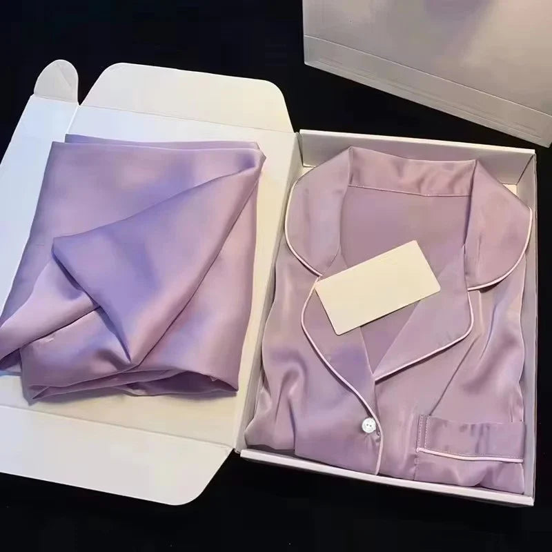 High Quality Ice Silk Light Luxury Pajamas Women's Pajama Spring and Autumn Style Long Sleeve Home Set Satin Nightwear Sleepwear