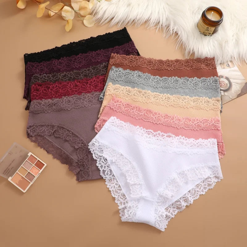 4Pcs Sexy Cotton Lace Panty Women Low Waist Panties Underwear S-XL Solid Color Ladies Briefs Lingere Underware Comfortable Women