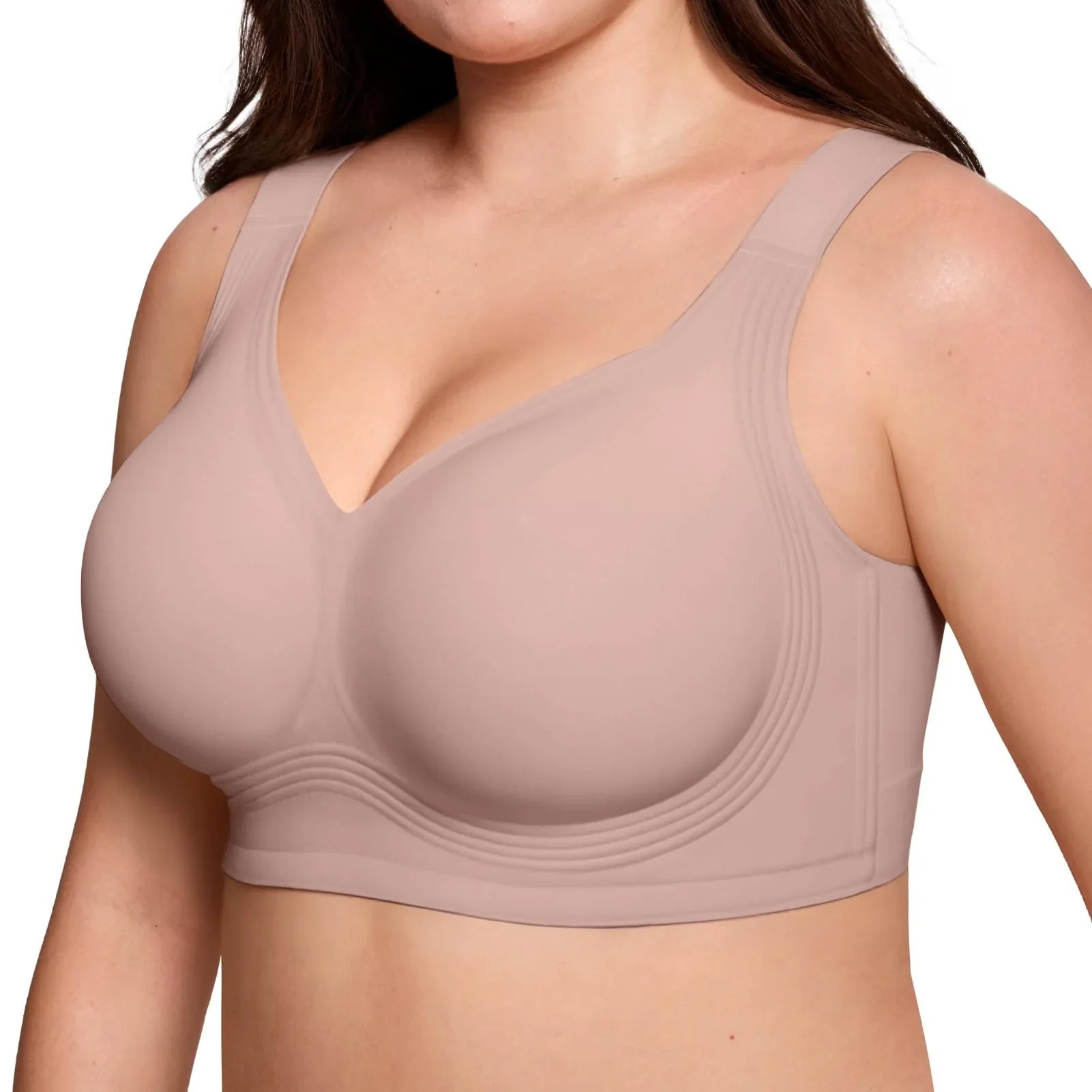 Women's Soft Support Wire-Free Bra, Solid Color, Seamless, Full Cup Thin Molding Bra, Plus Size Comfortable Push-Up Bra