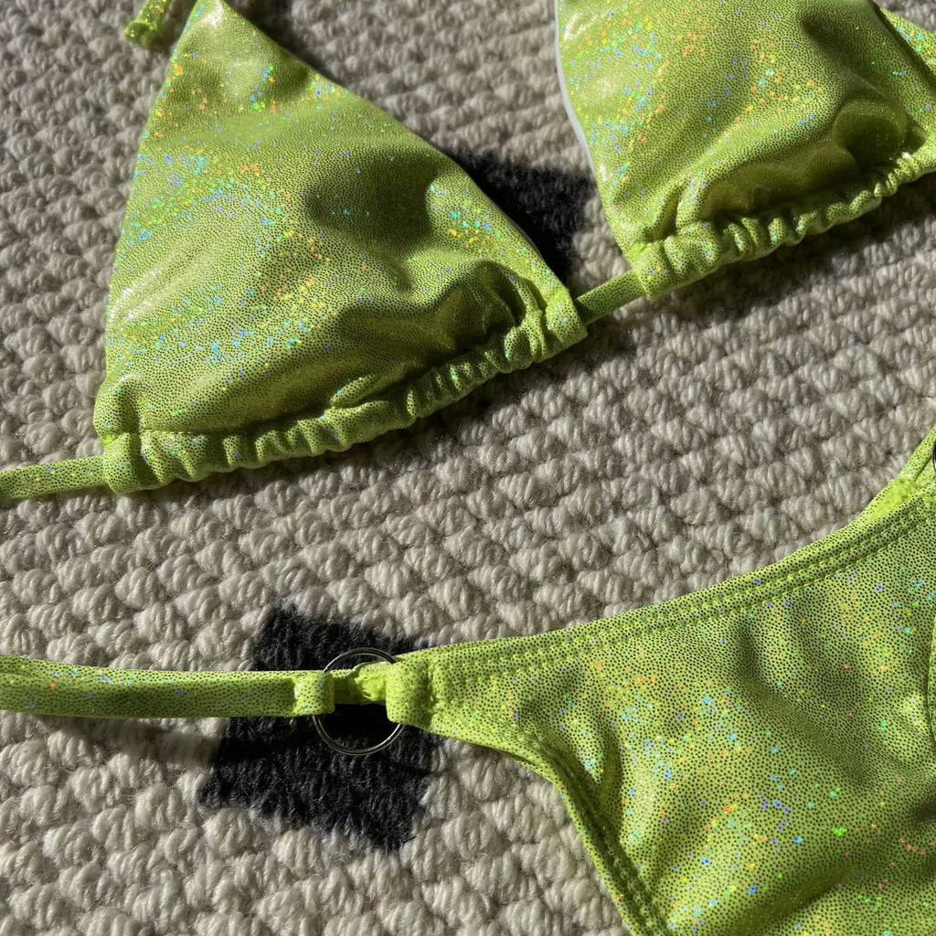 2026 Glitter Sparkling High Cut Halter Bikini Female Swimsuit Women Swimwear Two-pieces Bikini set Bather Bathing Suit Swim