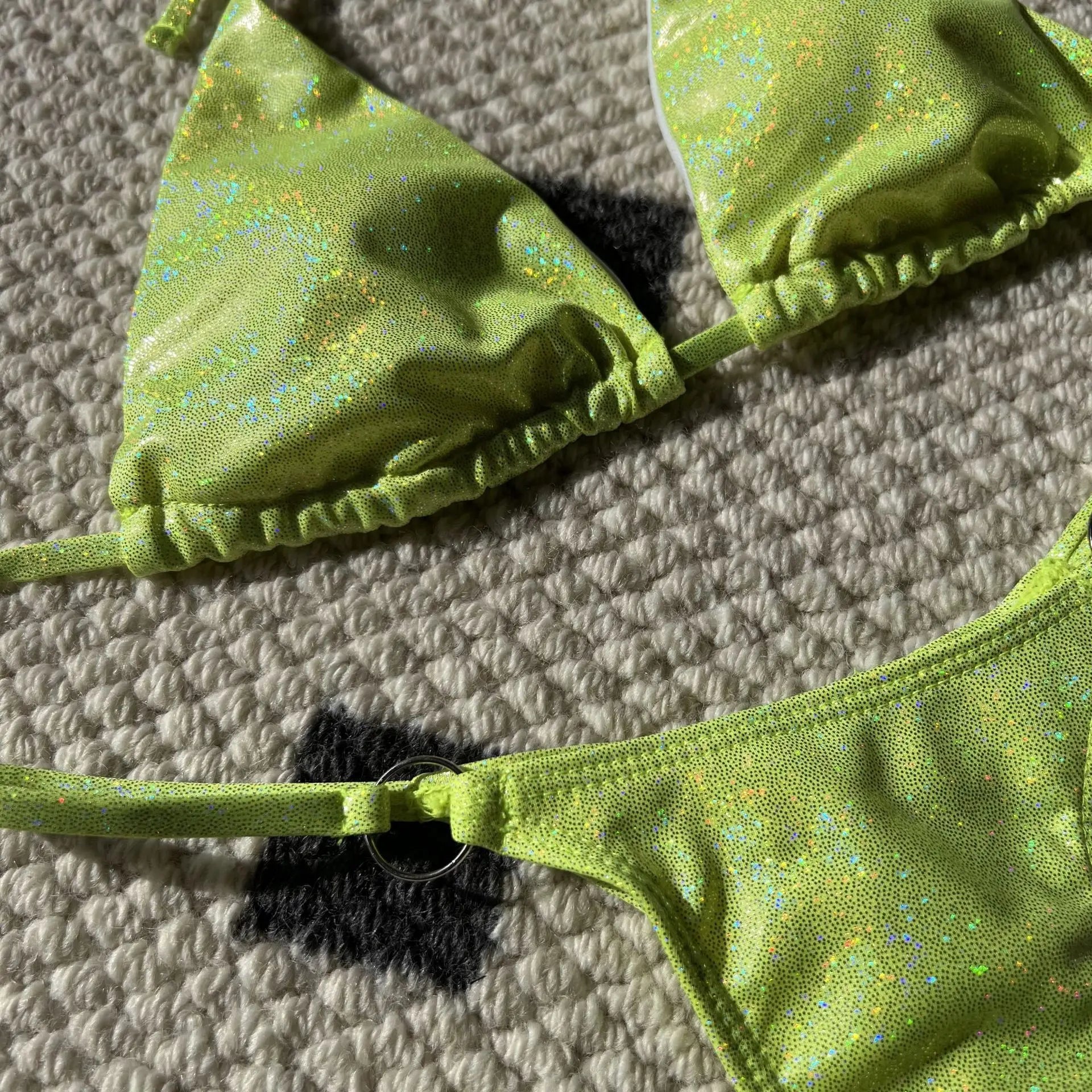2026 Glitter Sparkling High Cut Halter Bikini Female Swimsuit Women Swimwear Two-pieces Bikini set Bather Bathing Suit Swim