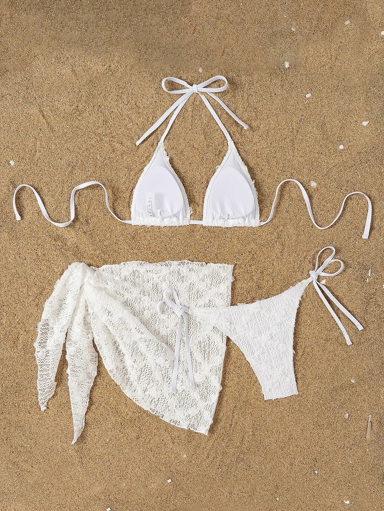 Sexy White Lace Cover Up Skirt 3 Piece Swimsuit Women Bandage Thong Bikini 2025 Summer Push Up Beach Bathing Suit Skirt Swimwear