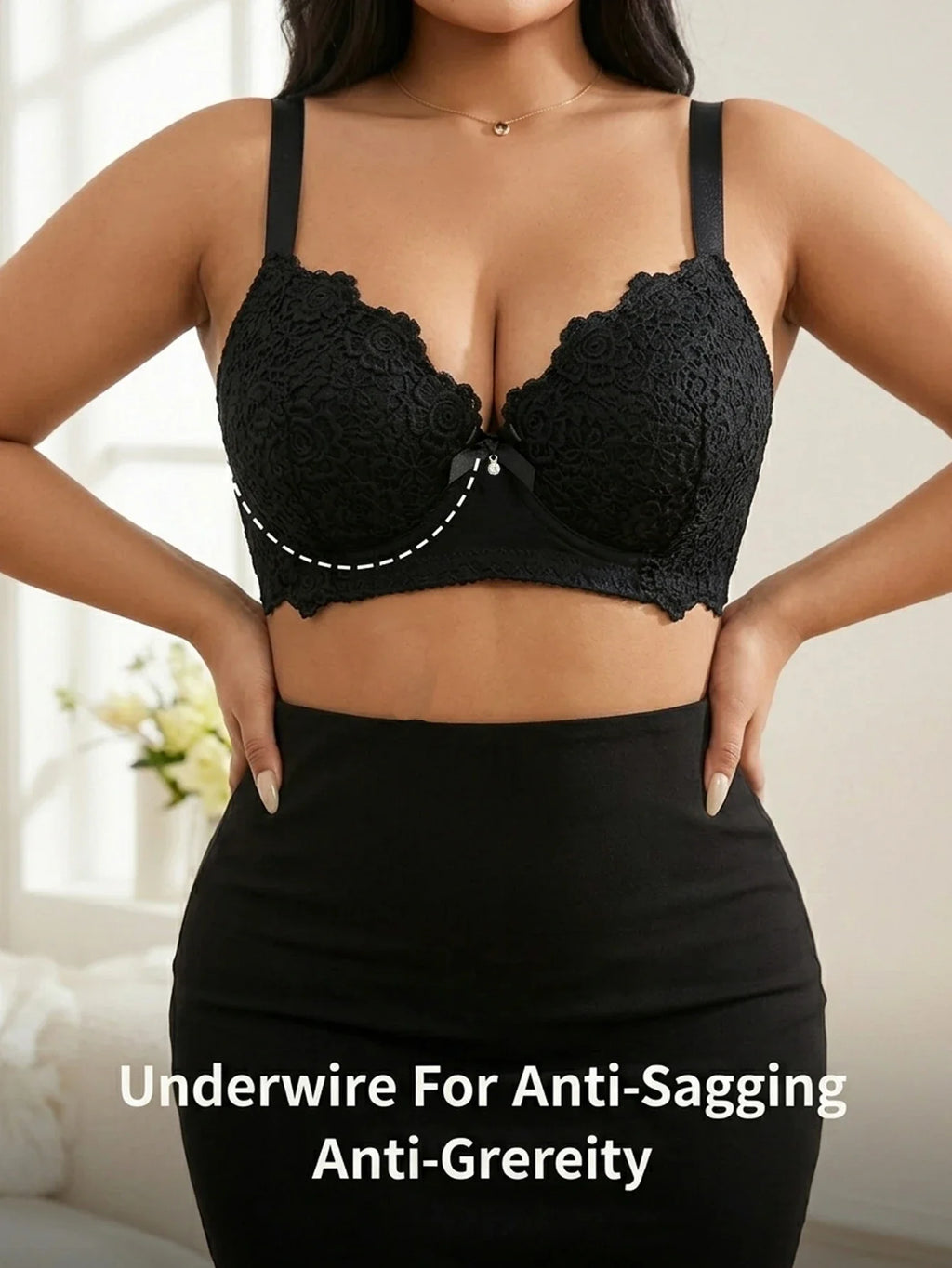 Women's Plus Size Lace Push Up Bra Underwire Side Support Anti-Sagging with Wide Adjustable Straps Brassiere