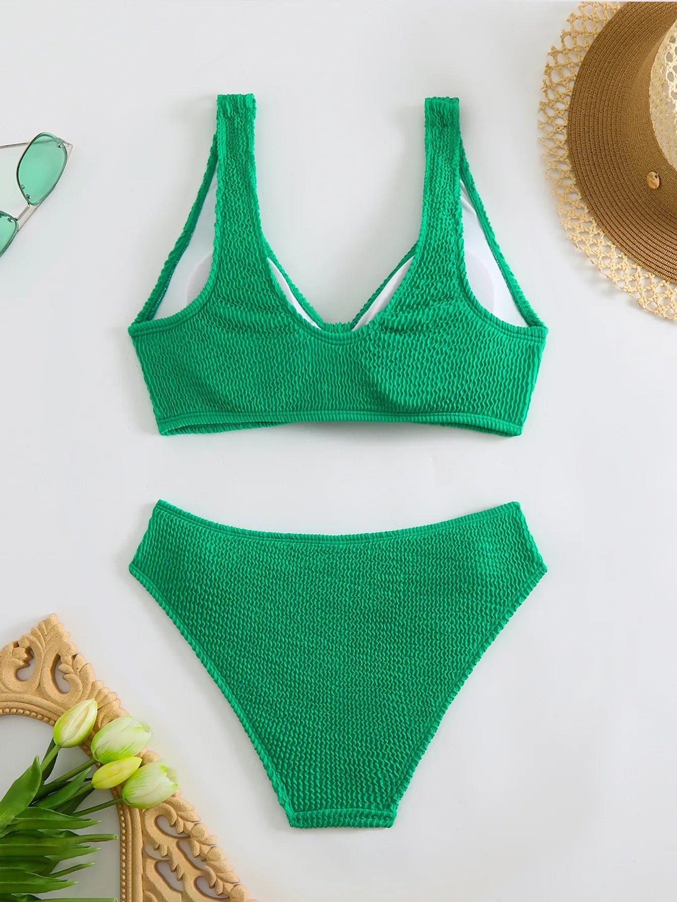 2026 New Sexy Bikini Two-Piece Swimsuit Pure Color High Elasticity Monochromatic Swimwear Comfortable Fit Women's Beachwear
