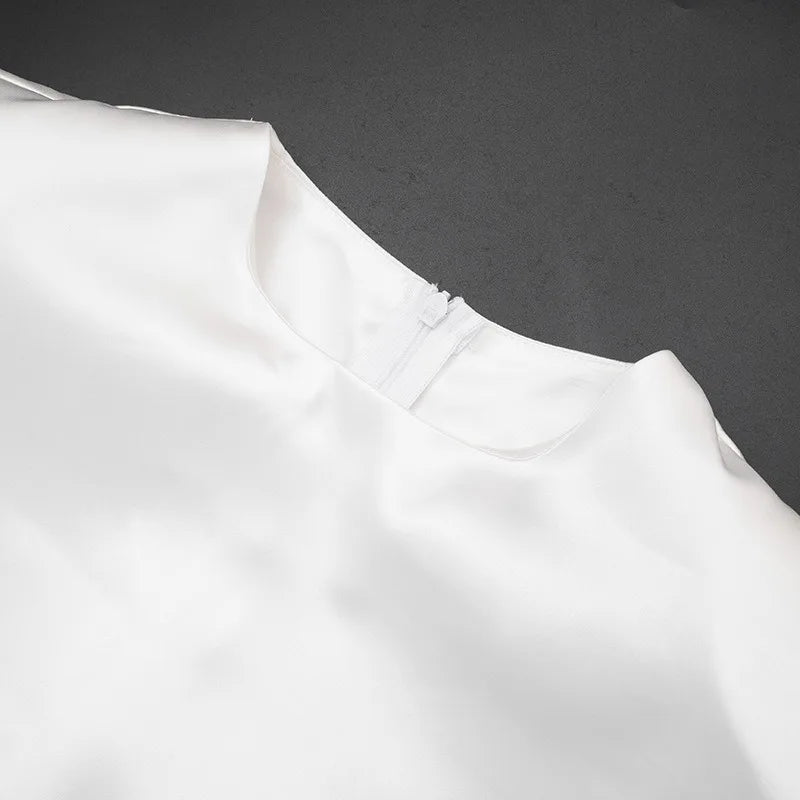 Trendix White Asymmetrical Cover Up For Women Fashion Ruffle Hem Loose Short Sleeve Shirts Casual Elegant Commuting Pullover Top