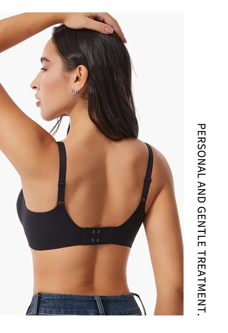 Women's Deep V Jelly Seamless Bra Wire-Free 3D Soft Support Thin Molding Leopard Print Solid Color Comfortable Bra Underwear