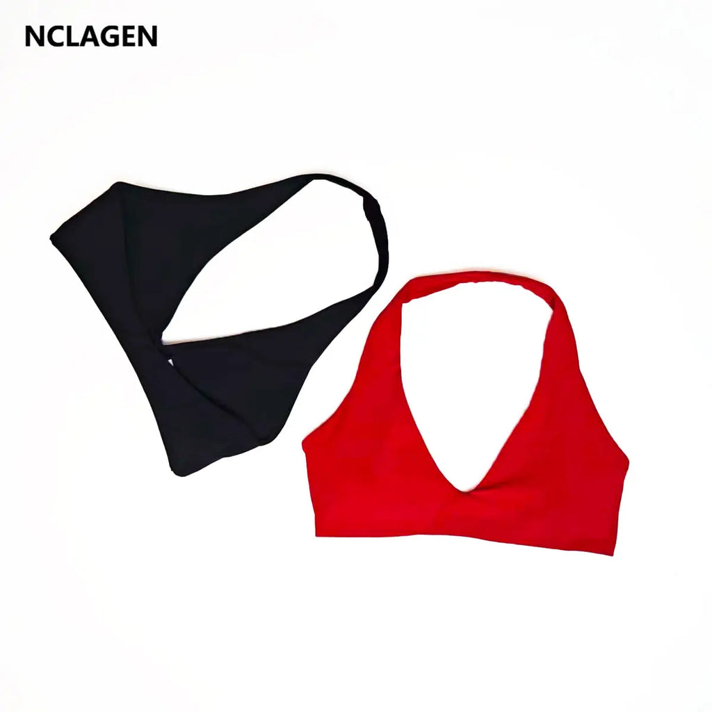 NCLAGEN Gym high support Workout underwear SoftMotion Minimal Halter Neck Bralette Women's sports bra Pilates yoga halter top