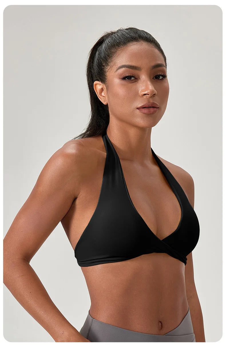 Women's Yoga Bra Halter Back Fitness Underwear Sexy Wire-Free Sports Vest Comfortable Breathable Bra