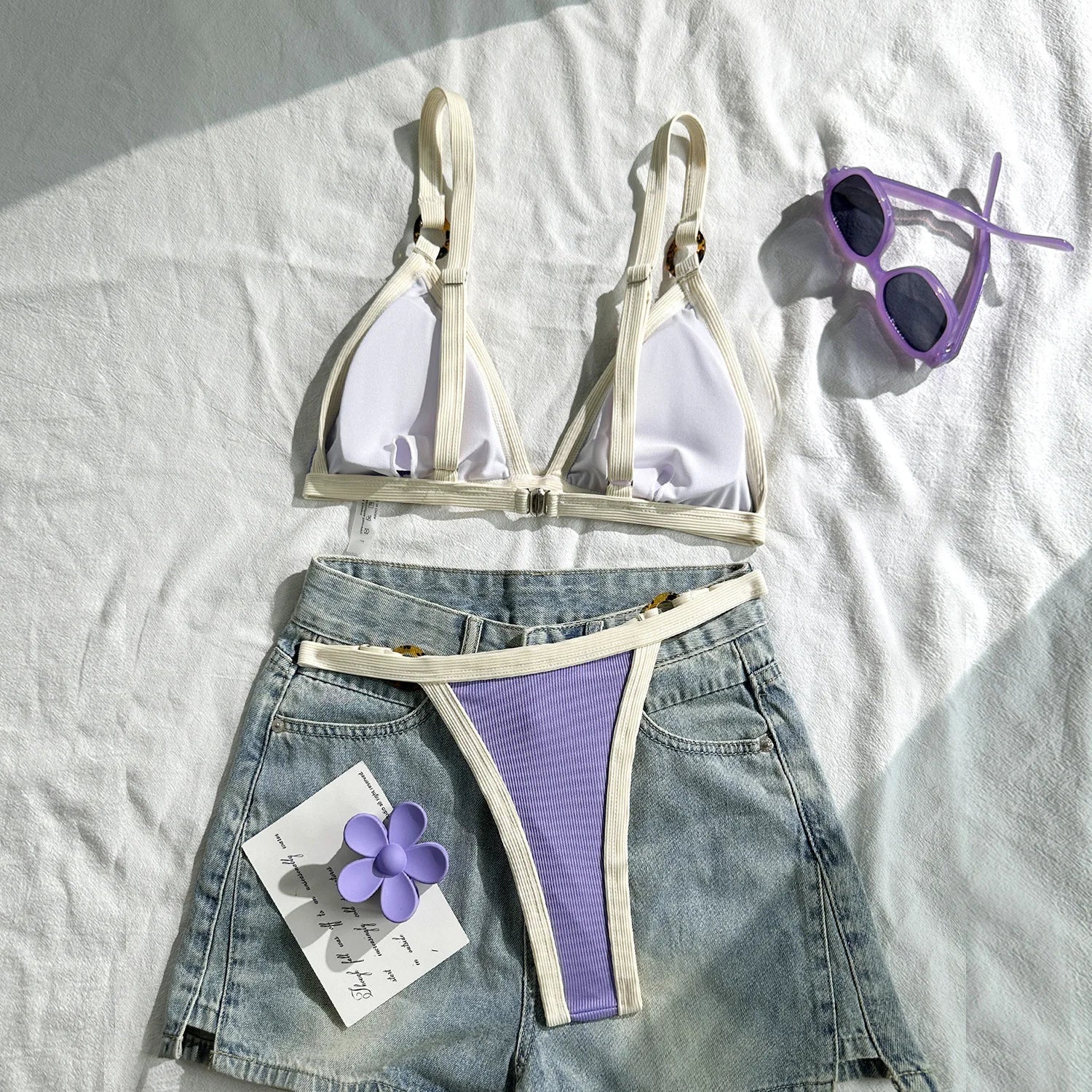 Sexy Khaki Patchwork Micro Bikini 2026 Women Brazilian Push Up Bra Metal Circle Thong Swimsuit Bathing Suit Holiday Swimwear