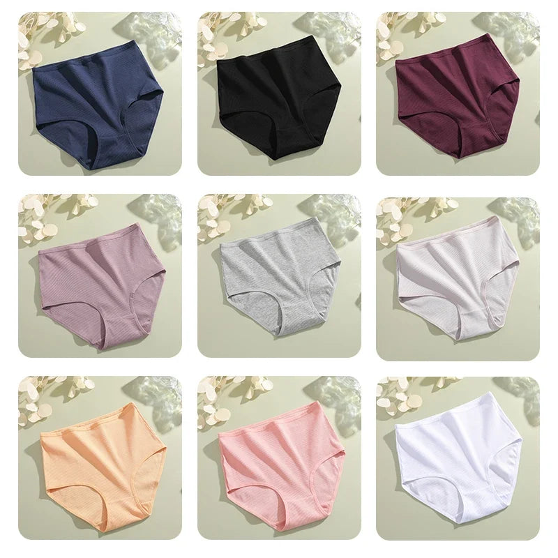 3Pcs women cotton High Waist underwear breathable Striped Panties Female Plus Size Solid Color Briefs comfortable Lingerie S-XXL