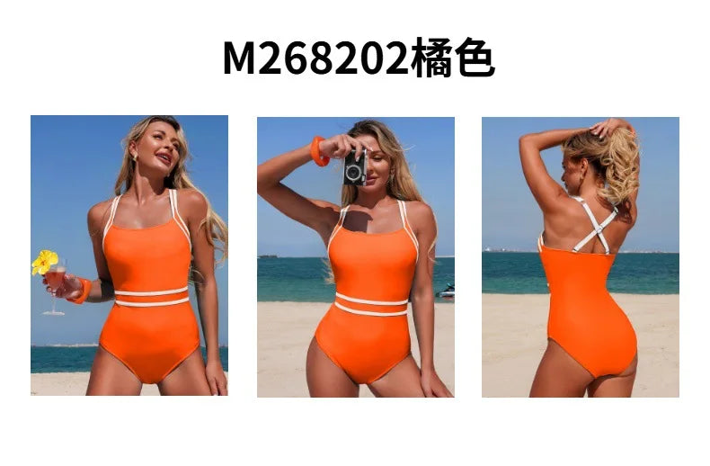 Sexy Black White Patchwork Swimwear Women 2026 Halter Back Cross Tummy Control One Piece Swimsuit Beach Holiday Bathing Suits