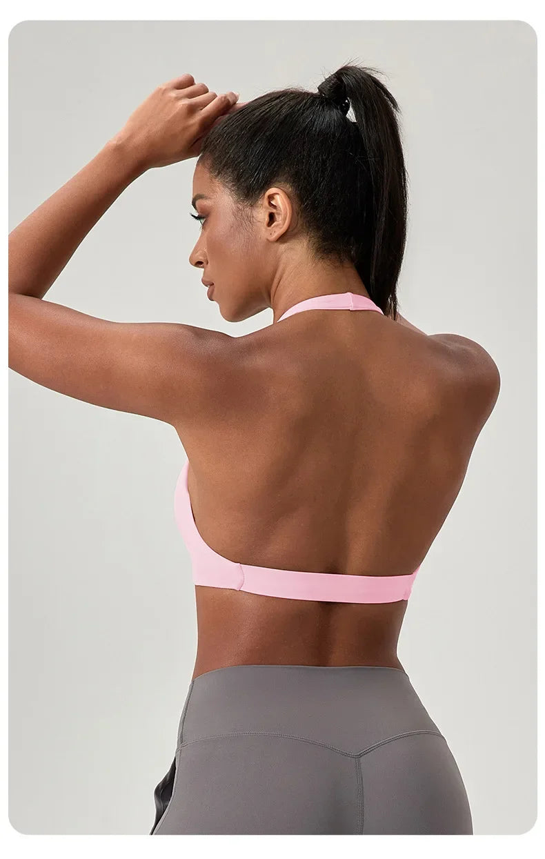 Women's Yoga Bra Halter Back Fitness Underwear Sexy Wire-Free Sports Vest Comfortable Breathable Bra