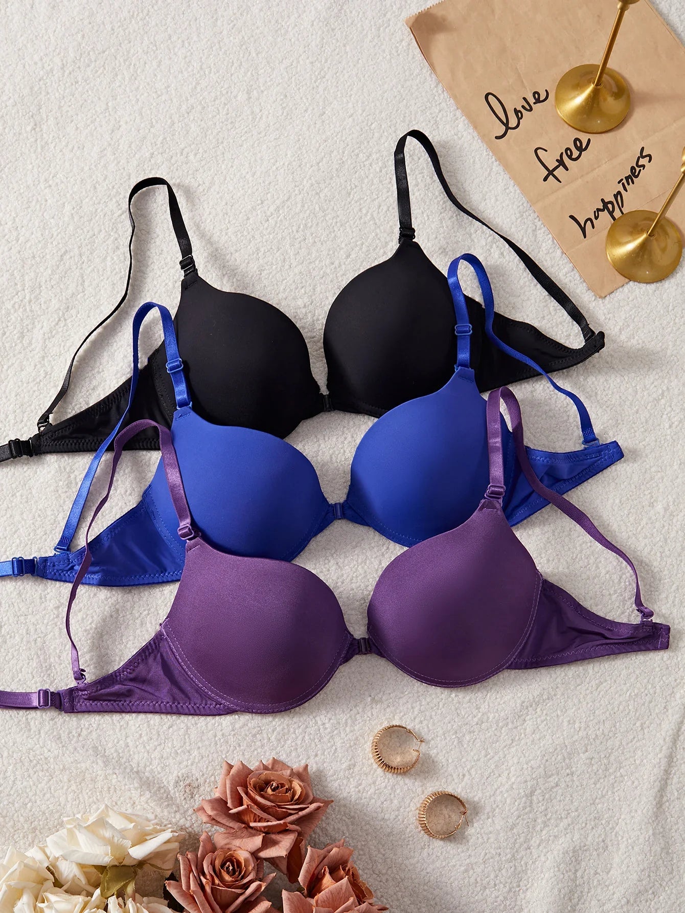 3-Pack Women's Underwear Set Everyday Basic Simple Solid Underwire Padded Push-Up Bra Casual & Comfortable T-Shirt Women's Bra