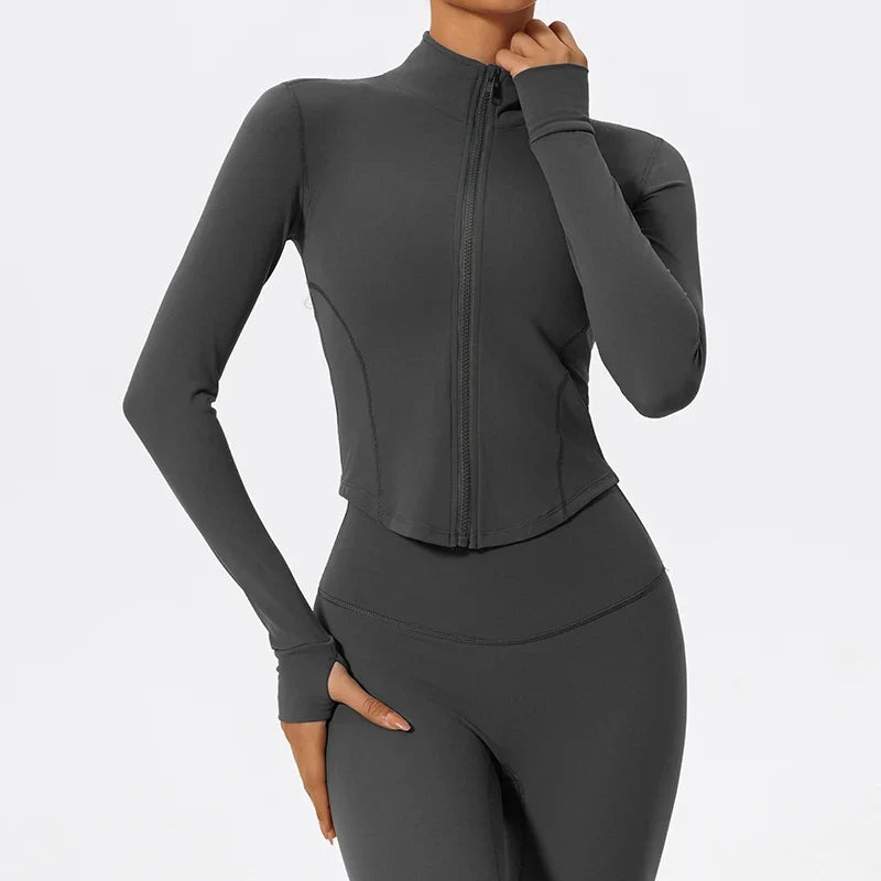 Hearuisavy Summer Ultra-Soft Fabrics Tight Sports Jackets Women Zipper Gym Yoga Clothes Female Quick-Dry Long Sleeve Sportswear