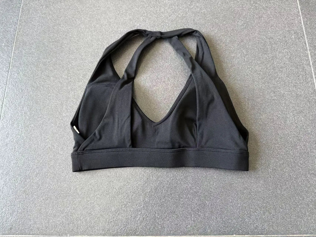Sports Bra Gathered Neck Hanging Style Backless Tight Yoga Bra Women's Top Fitness Outdoorsports Pilates Training Gym Workout