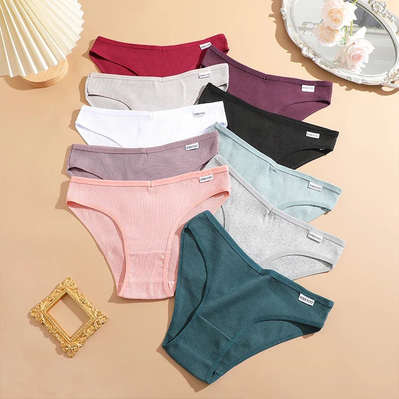 3PCS Cotton Women's Panties Sexy Comfortable Underwear Female Low Waist Stripe Briefs Solid Color Breathable Soft Lingerie M-XL