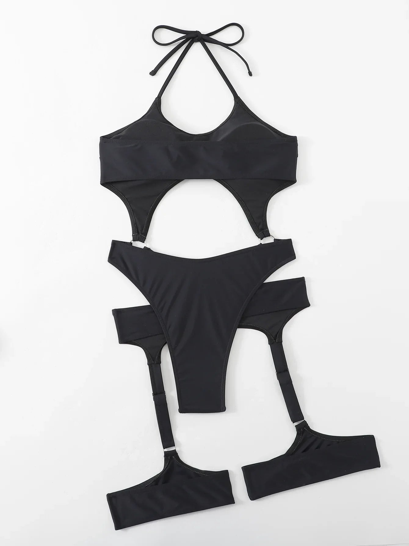Sexy Black One Piece Swimsuit Women 2025 Hollow Out Push Up Suspenders Panties Thong Swimwear Beach Bathing Suit Swimming Bikini