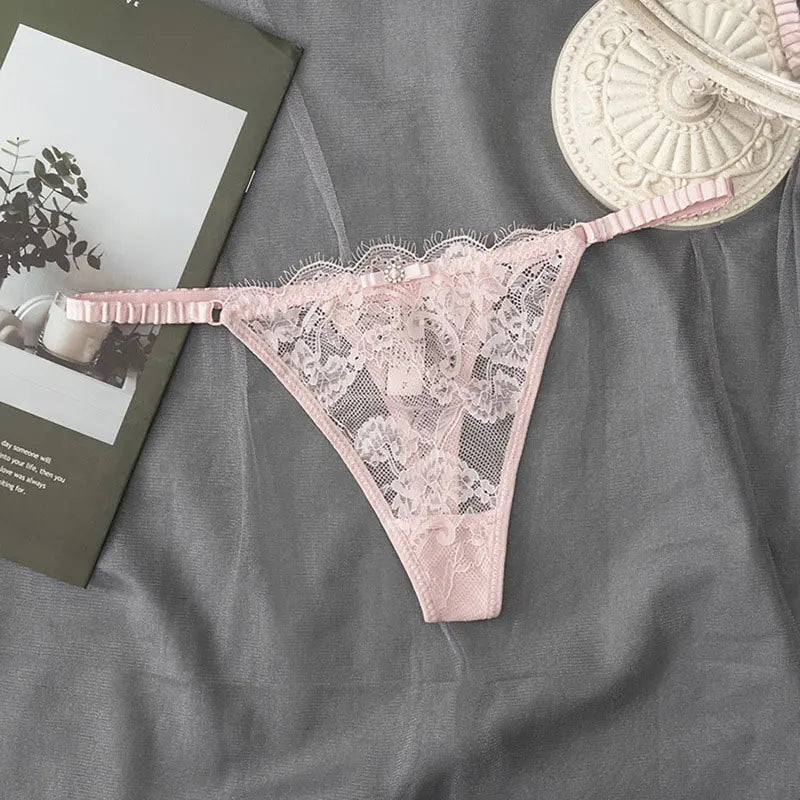 New Women's Sexy Lace Panties Adjustable Girls G-Strings .Fashionable Breathable Low Waist  Briefs Shorts.with Rhinestones Thong