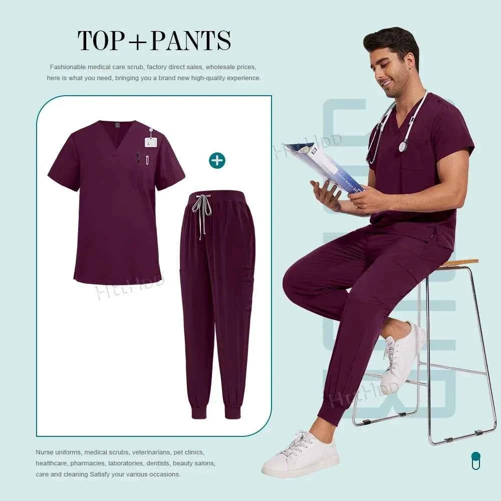 Unisex Nurse Scrubs Suit - Top & Pants