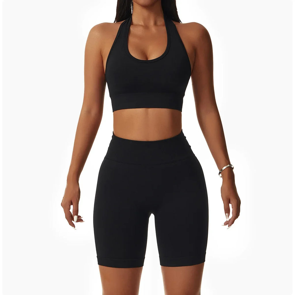 Sexy Halter Yoga Bra Gym Workout Push Up Running Sports Underwear Gathering Sports Vest Beautiful Back Fitness Top