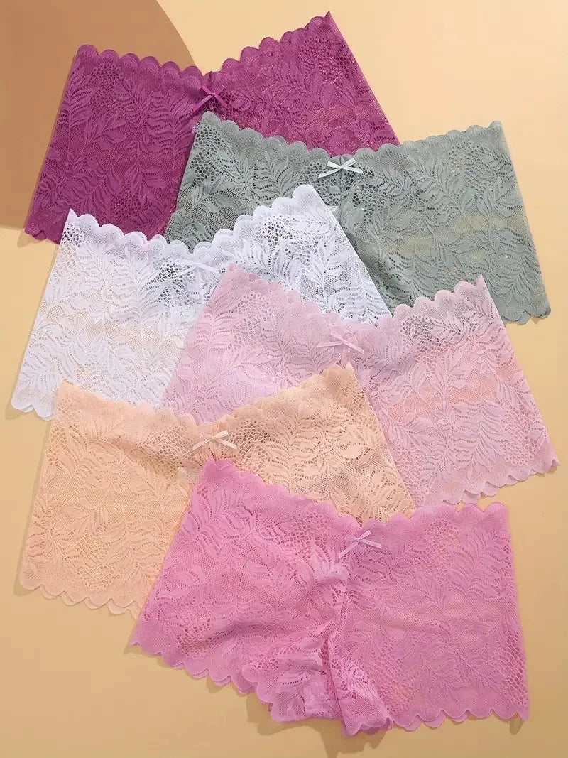 6PCS Women Lace Boxers Briefs Sexy Seamless Breathable Low Waist Female Underwear Solid Color Intimates High Elastic Lingerie