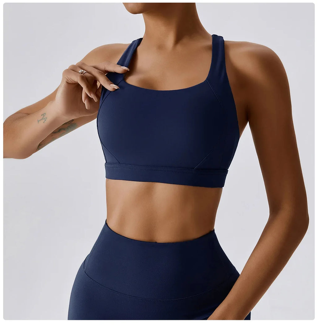Crossed Shoulder Strap Yoga Bra Chest Pad Running Sports Bra Gym Top Women Stretch Pull Up Underwear Women Vest Fitness Tank Top