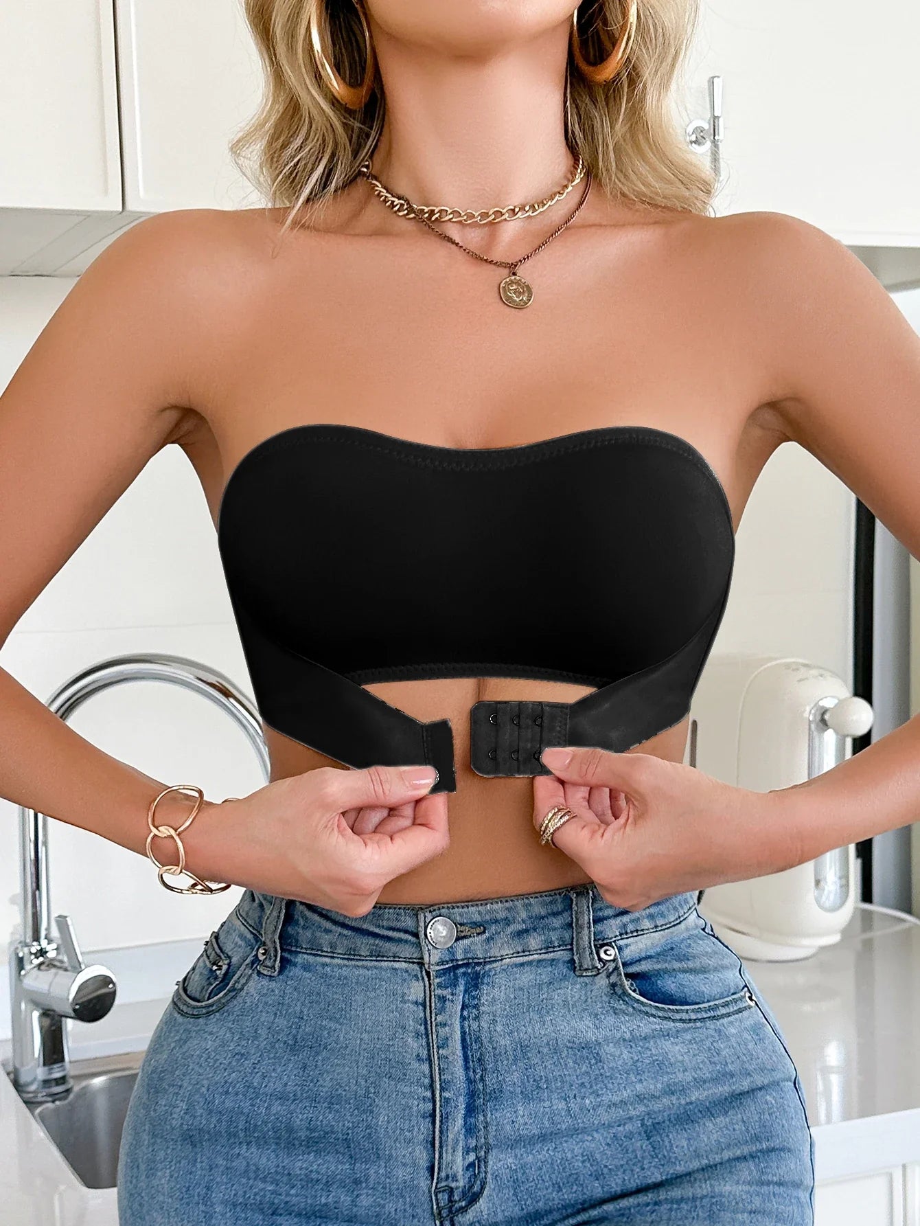 3Pcs Summer Solid Strapless Wireless Women's Bralette Front-Clasp Push up Bra Comfort Unlined Underwear