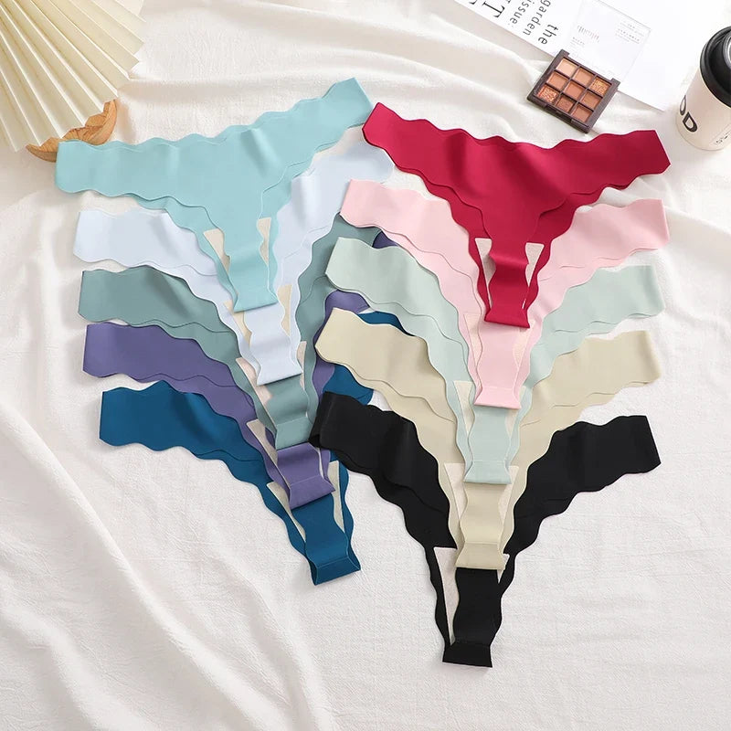 5Pcs Seamless Full-Body Fan-Shaped Wave Decorative Briefs Sexy Thongs Comfortable Breathable Stretch Underwear Women's Lingerie