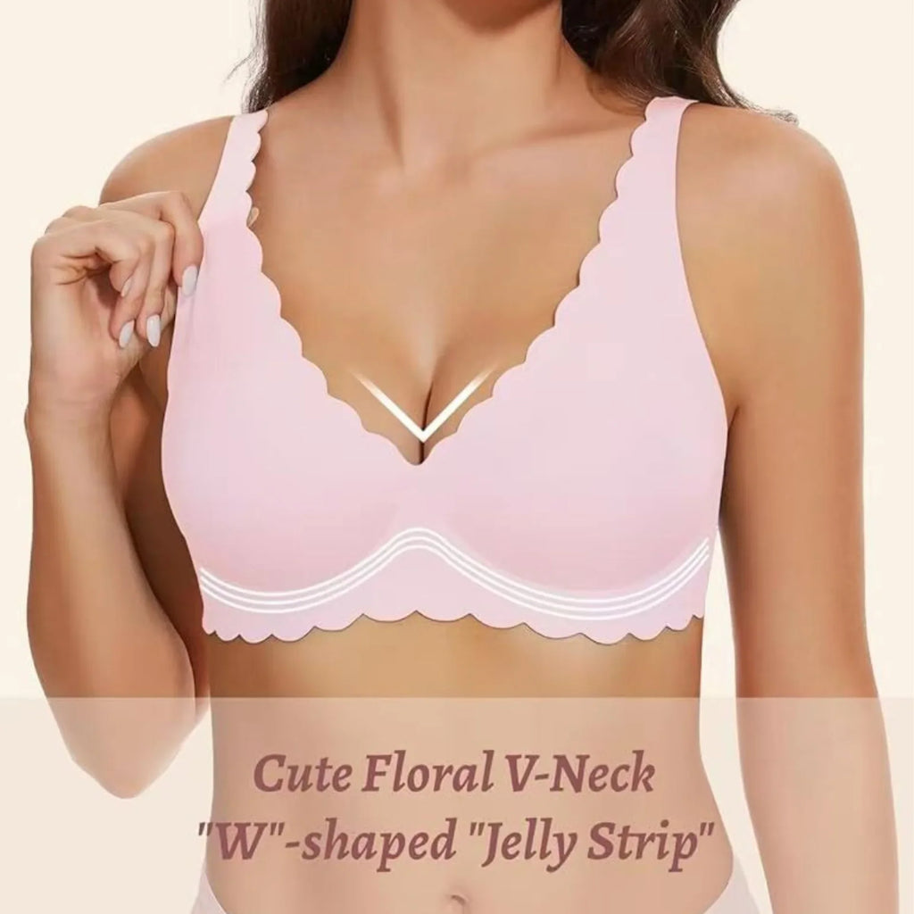 Women's Deep V Wave Seamless Jelly Bra Wire-free Seamless Bra Thin Mold 3/4 Cup Bra Comfortable Plus Size Push-up Underwear