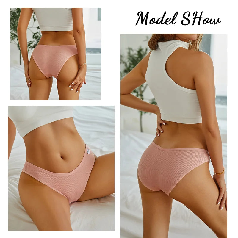 3PCS Women Cotton Panties Female Sexy Intimates Low Rise G-String Thongs Ladies Bikini Girl Solid Color Underwear Soft Lingerie