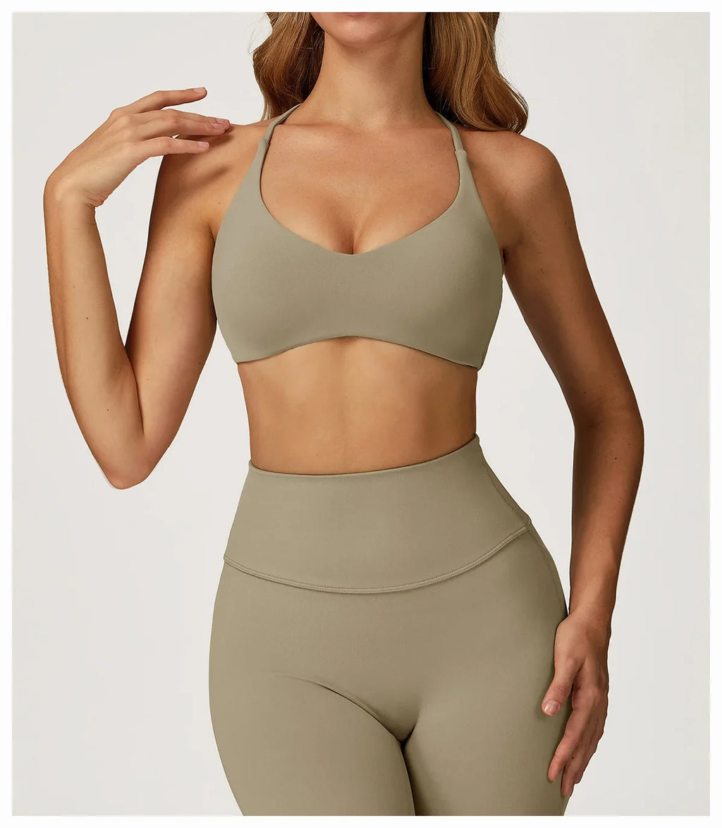 Summer U-Shaped Multi-Strap Cross Back Women Pilates Fitness Sports Bra Top Gym Yoga Athletic Tight Workout Jog With Chest Pad