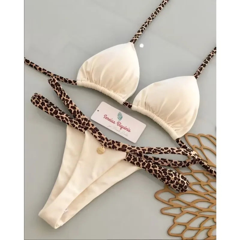 2026 Swimwear Women Cute  Cherry Print Brazilian Thong Bikini Set Sexy Thong Swimsuit Two Pieces Bathing Suit Women Beach Wear