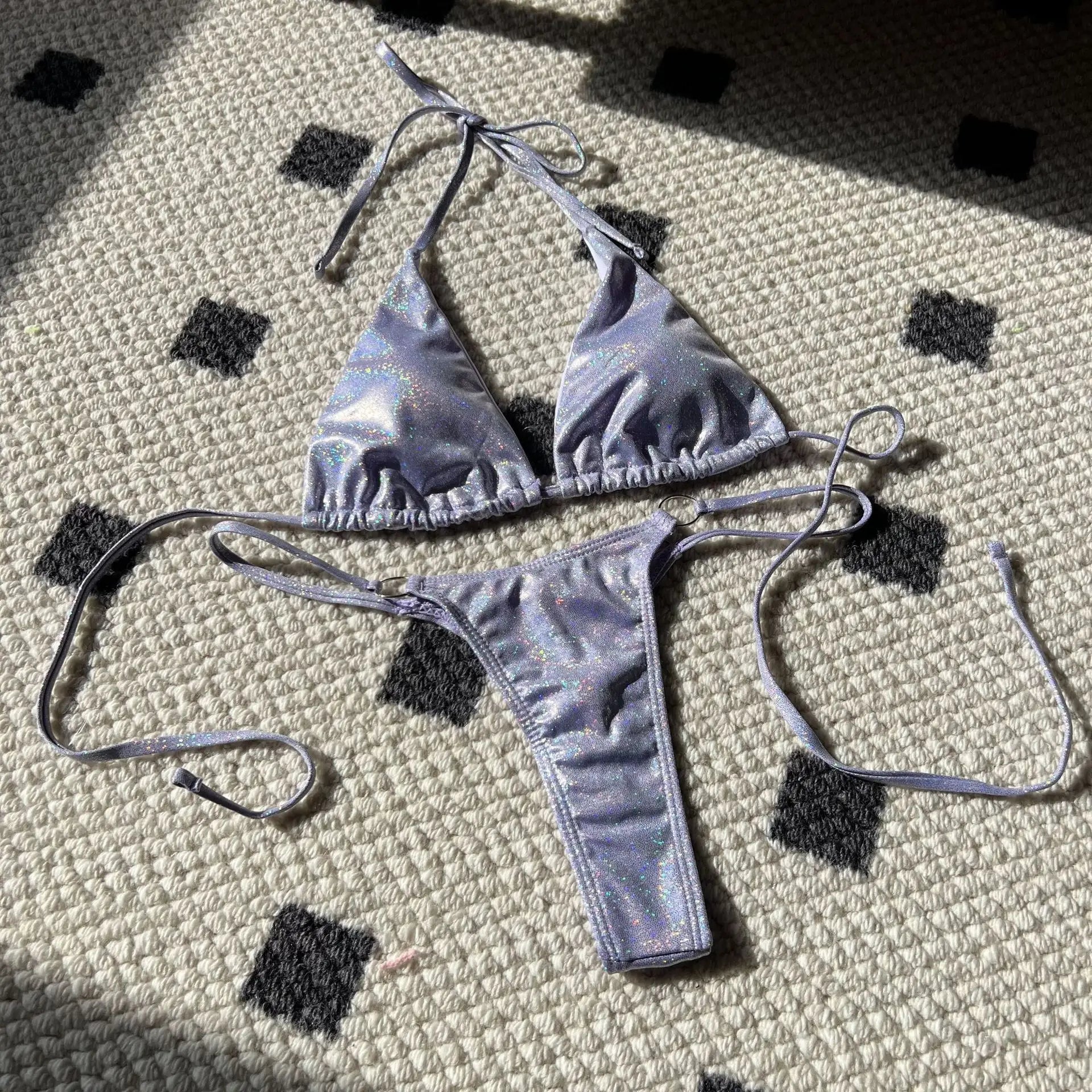 2026 Glitter Sparkling High Cut Halter Bikini Female Swimsuit Women Swimwear Two-pieces Bikini set Bather Bathing Suit Swim