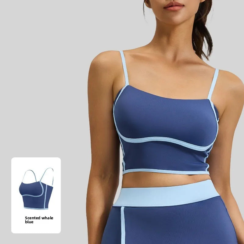 Summer Hot Sale Solid Color Women Fitness Bra Tights Yoga Vest High Strength Shockproof Gym Sports Top Push Up with Chest Pad