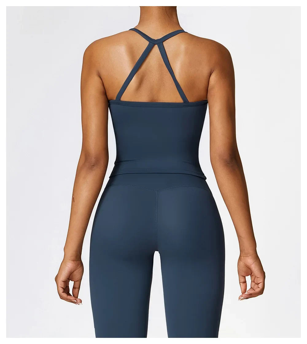 Strappy Sports Bra For Women Gym Workout Tops Sexy Yoga Bra Gather Fitness Push Up Training Running Female Sport Vest