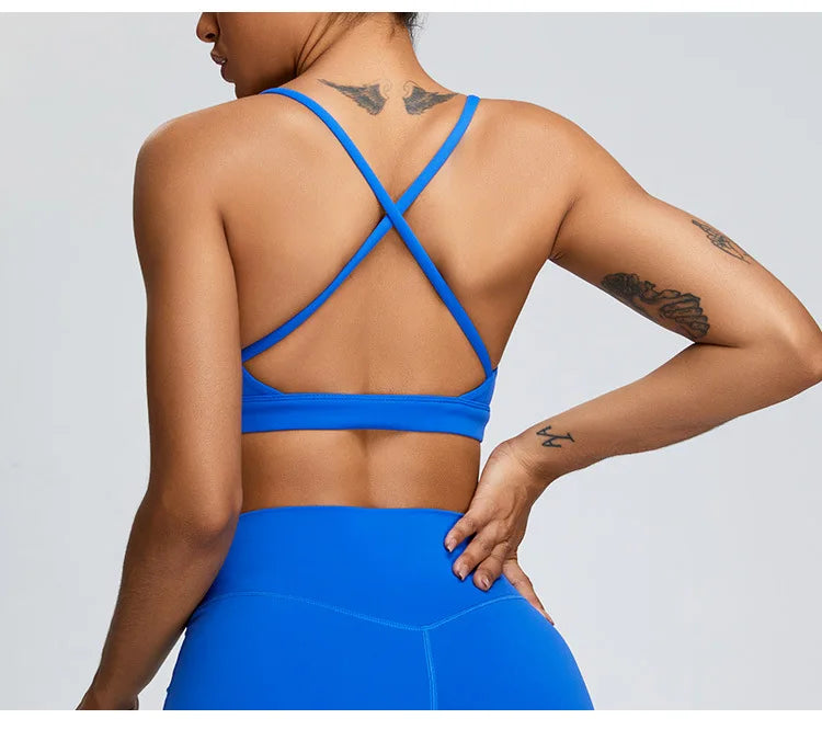 Solid Color Cross Back Women Fitness Underwear Sports Bra Running Top Gym Yoga Athletic Tight Workout Jog Soft With Backless Bra