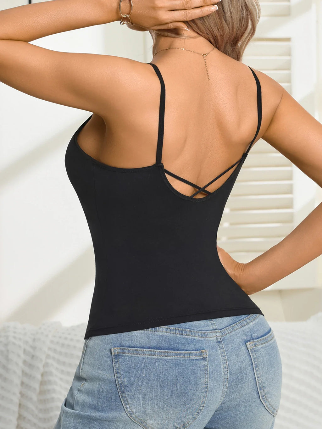 Summer Sleeveless Women Tank Top Ribbed Vest Camisole with Padded Backless Soft Basic Women's Underwear