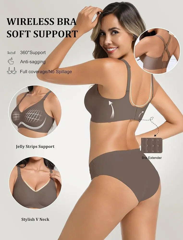 Women's Jelly Seamless Wire-Free Bra Full Cup Thin Mold Soft Support Underwear Plus Size Comfortable High Elasticity Bra