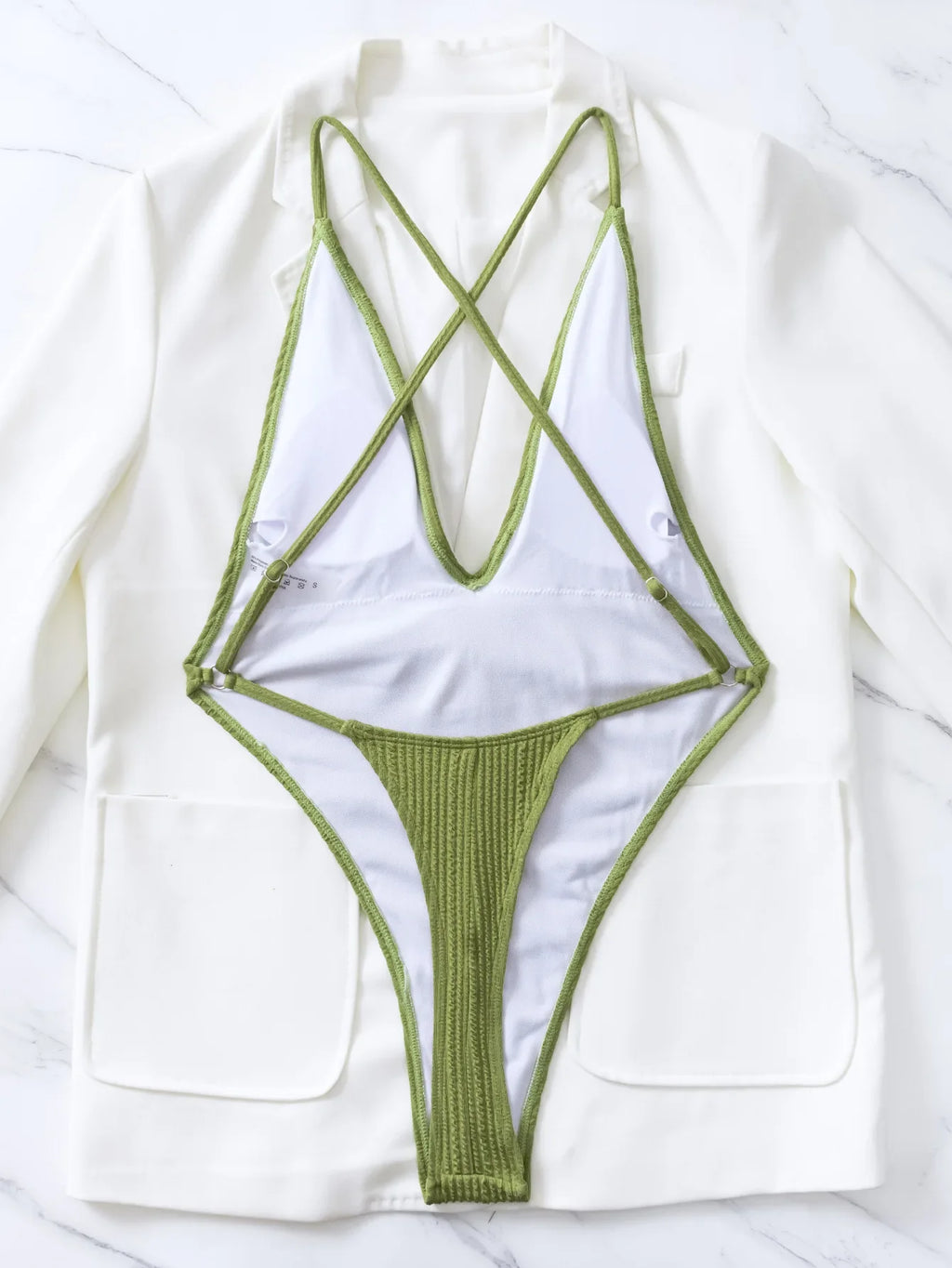 One Piece Swimsuit Women 2024 Sexy Deep V Neck Ribbed Tummy Control Swimwear Brazilian Hollow Out Backless Bathing Suit Monokini